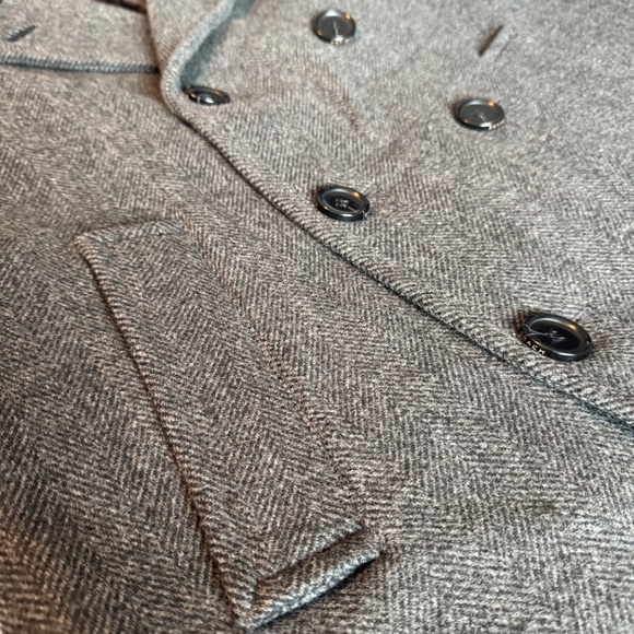 Coach Men's Herringbone Wool Blend Peacoat with Leather Details - Picture 3 of 14